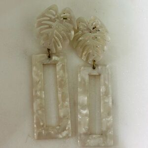 Pearl like Palm leaf earrings